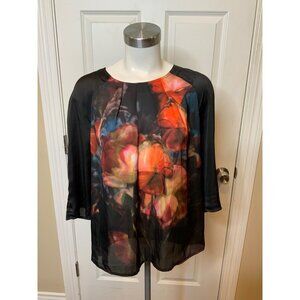 Ted Baker Black Floral Print Teana Top, Size XL